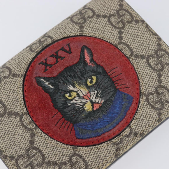 GUCCI GG Supreme Mystic Cat Bifold Wallet PVC Leather Beige 499380 Auth 196882A