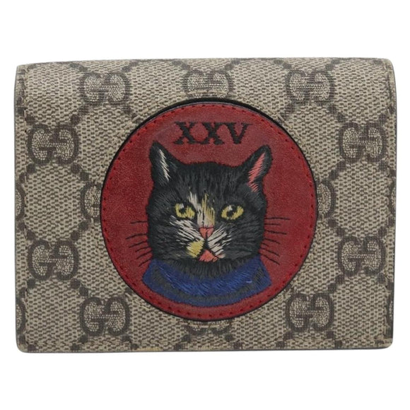 GUCCI GG Supreme Mystic Cat Bifold Wallet PVC Leather Beige 499380 Auth 196882A