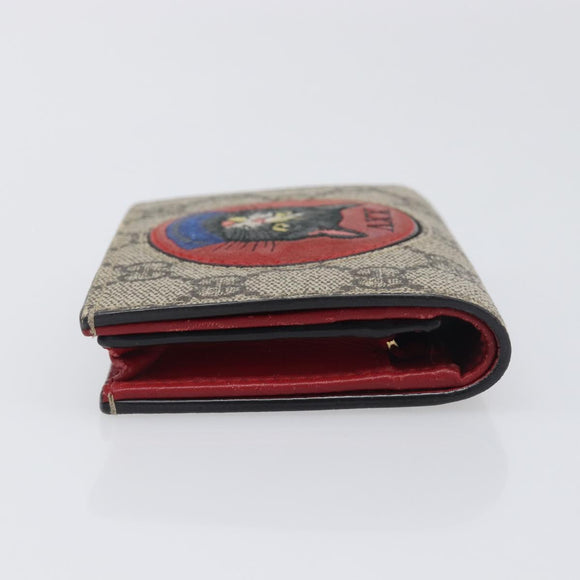 GUCCI GG Supreme Mystic Cat Bifold Wallet PVC Leather Beige 499380 Auth 196882A