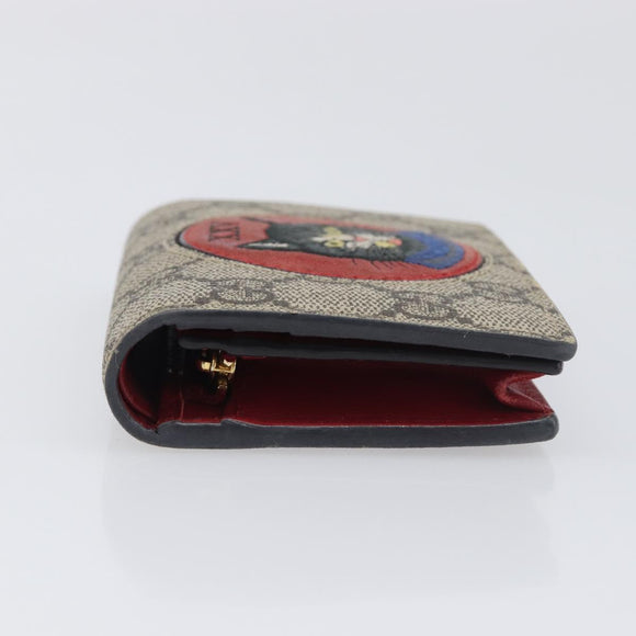 GUCCI GG Supreme Mystic Cat Bifold Wallet PVC Leather Beige 499380 Auth 196882A