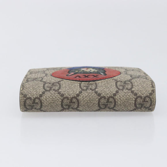 GUCCI GG Supreme Mystic Cat Bifold Wallet PVC Leather Beige 499380 Auth 196882A
