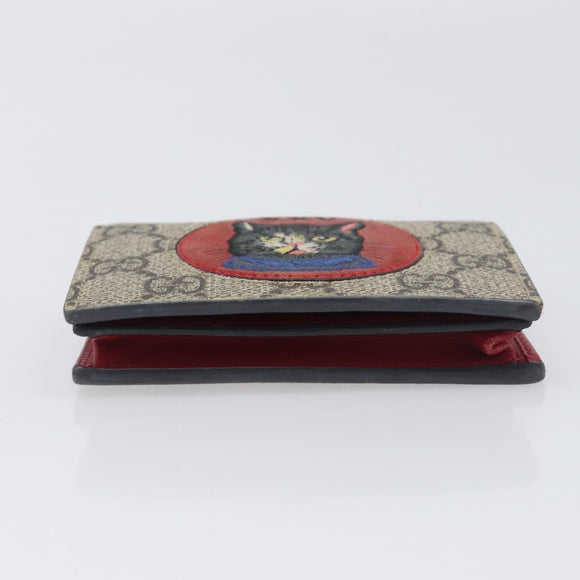 GUCCI GG Supreme Mystic Cat Bifold Wallet PVC Leather Beige 499380 Auth 196882A