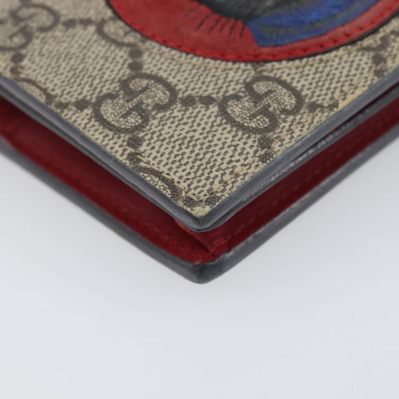 GUCCI GG Supreme Mystic Cat Bifold Wallet PVC Leather Beige 499380 Auth 196882A