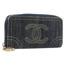 CHANEL COCO Mark Coin Purse Denim Blue Gold CC Auth 196884A-1