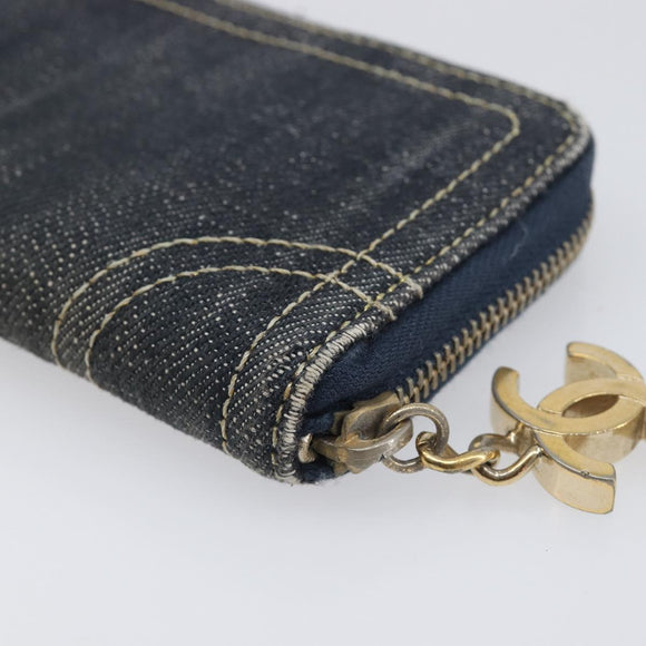 CHANEL COCO Mark Coin Purse Denim Blue Gold CC Auth 196884A