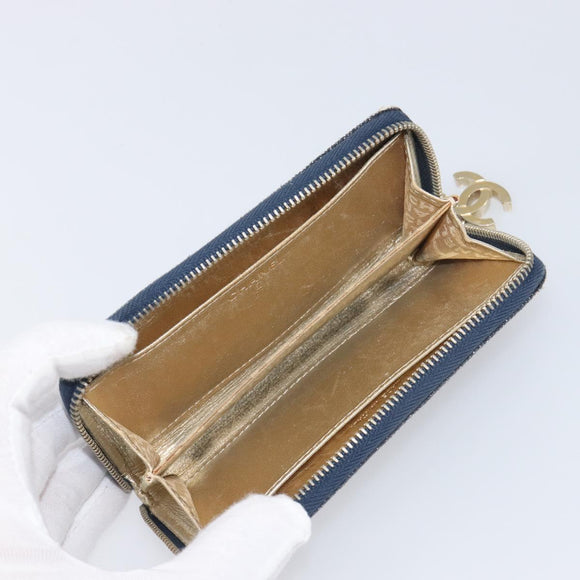 CHANEL COCO Mark Coin Purse Denim Blue Gold CC Auth 196884A