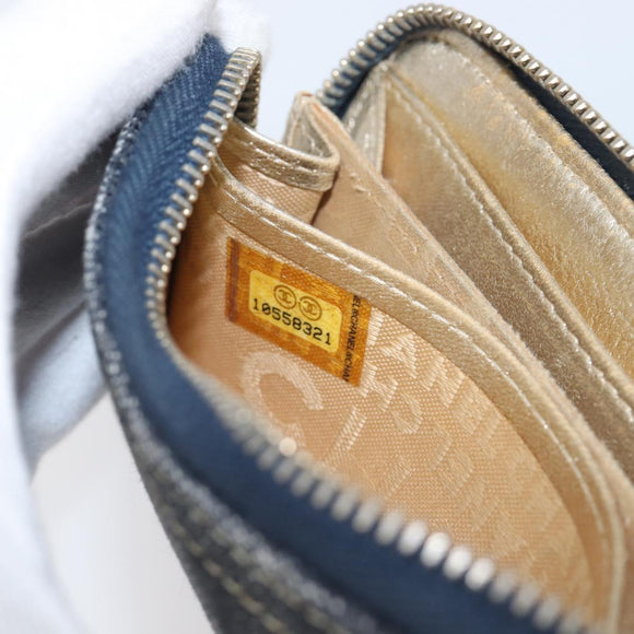 CHANEL COCO Mark Coin Purse Denim Blue Gold CC Auth 196884A