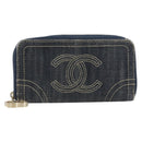 CHANEL COCO Mark Coin Purse Denim Blue Gold CC Auth 196884A-13