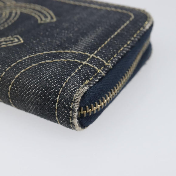 CHANEL COCO Mark Coin Purse Denim Blue Gold CC Auth 196884A