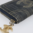 CHANEL COCO Mark Coin Purse Denim Blue Gold CC Auth 196884A-14