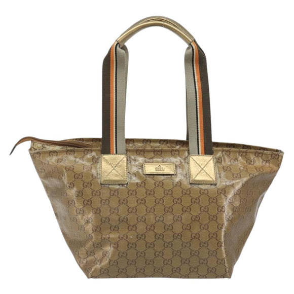 GUCCI GG Canvas GG Crystal Tote Bag Coated Canvas Gold 131230 Auth 196911