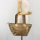 GUCCI GG Canvas GG Crystal Tote Bag Coated Canvas Gold 131230 Auth 196911-25
