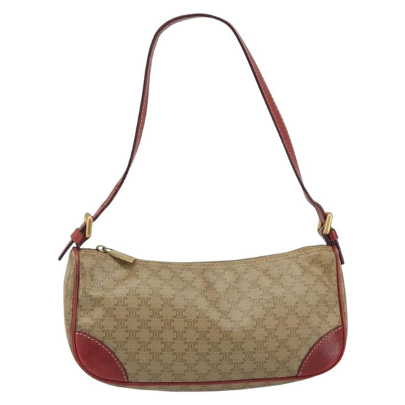 CELINE Macadam Canvas Accessory Pouch PVC Beige Gold Auth 196915