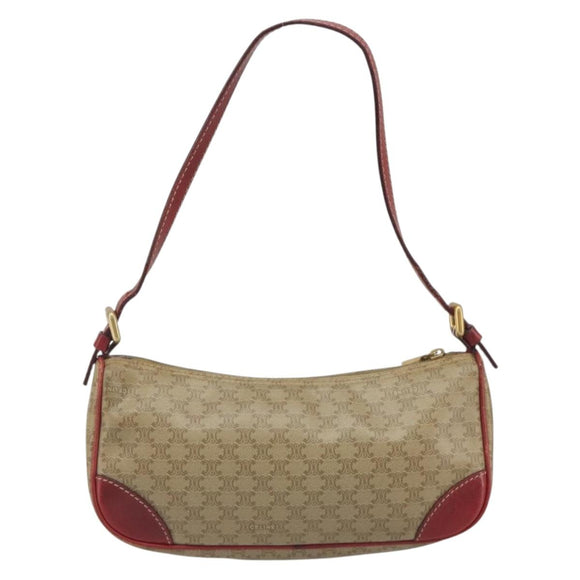 CELINE Macadam Canvas Accessory Pouch PVC Beige Gold Auth 196915