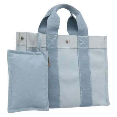 HERMES Bora Bora PM Hand Bag Canvas Light Blue Silver Auth 196916A