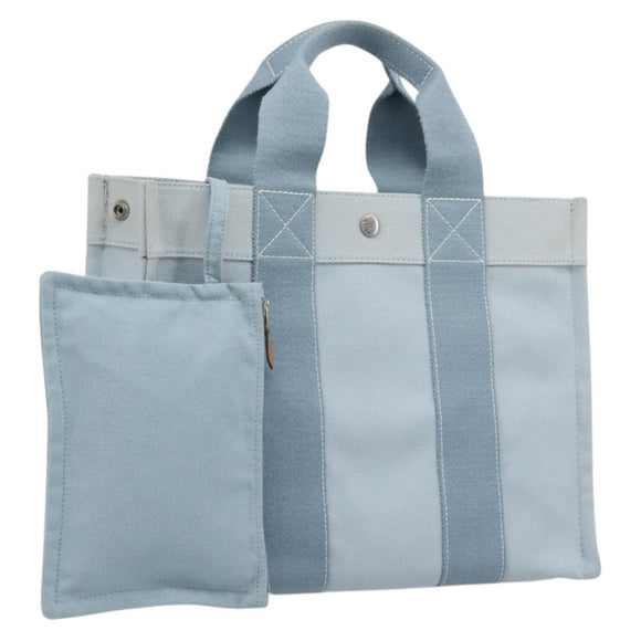 HERMES Bora Bora PM Hand Bag Canvas Light Blue Silver Auth 196916A
