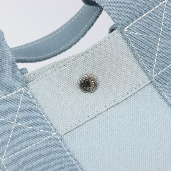 HERMES Bora Bora PM Hand Bag Canvas Light Blue Silver Auth 196916A
