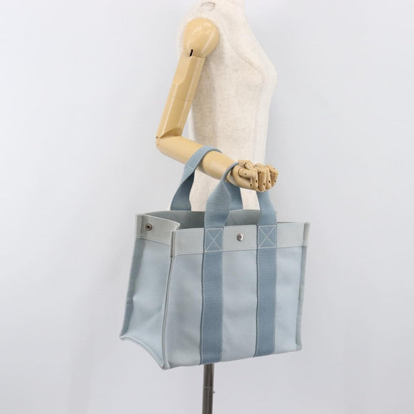 HERMES Bora Bora PM Hand Bag Canvas Light Blue Silver Auth 196916A