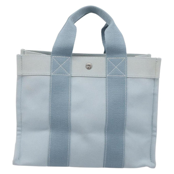 HERMES Bora Bora PM Hand Bag Canvas Light Blue Silver Auth 196916A