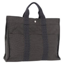 HERMES Her Line MM Hand Bag Canvas Gray Silver Auth 196917-1