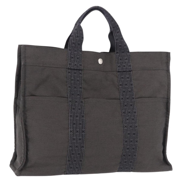 HERMES Her Line MM Hand Bag Canvas Gray Silver Auth 196917