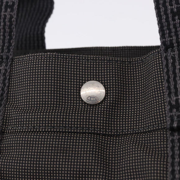 HERMES Her Line MM Hand Bag Canvas Gray Silver Auth 196917