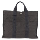 HERMES Her Line MM Hand Bag Canvas Gray Silver Auth 196917-2