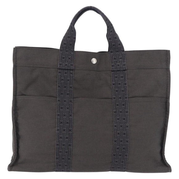 HERMES Her Line MM Hand Bag Canvas Gray Silver Auth 196917