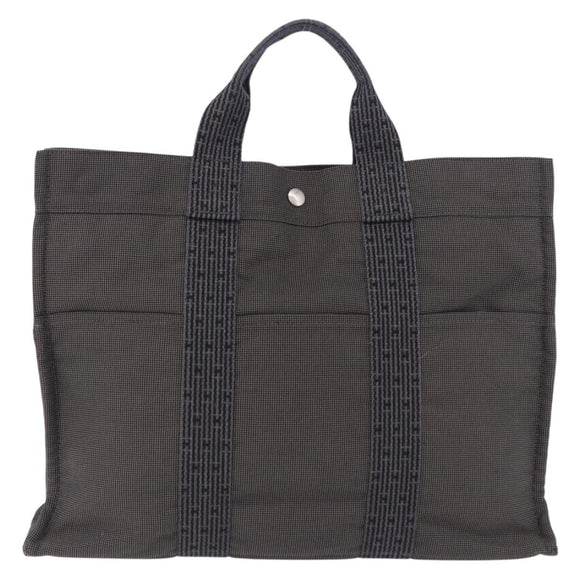 HERMES Her Line MM Hand Bag Canvas Gray Silver Auth 196917