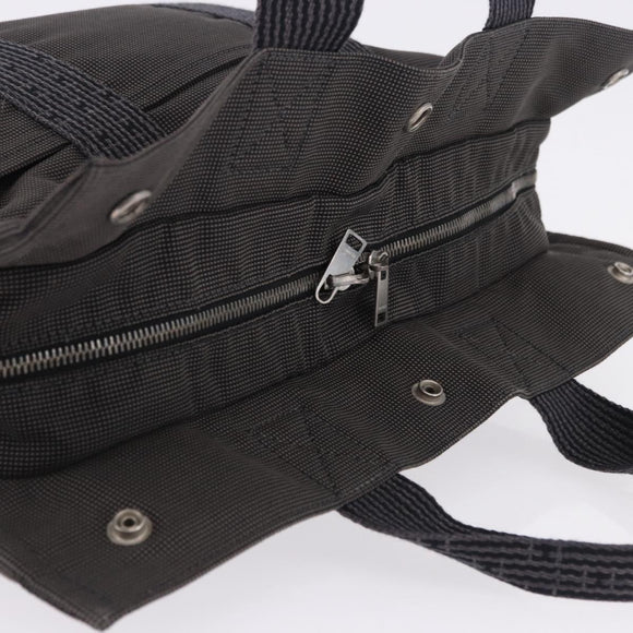 HERMES Her Line MM Hand Bag Canvas Gray Silver Auth 196917