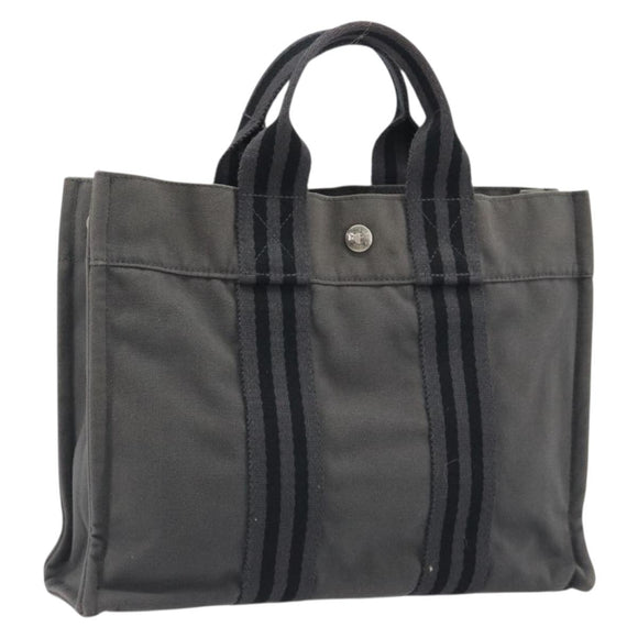 HERMES Fourre Tout PM Hand Bag Canvas Gray Silver Auth 196919A