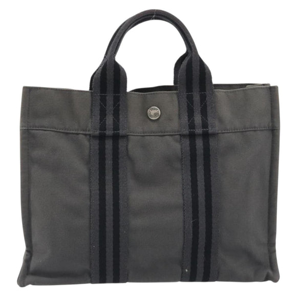 HERMES Fourre Tout PM Hand Bag Canvas Gray Silver Auth 196919A
