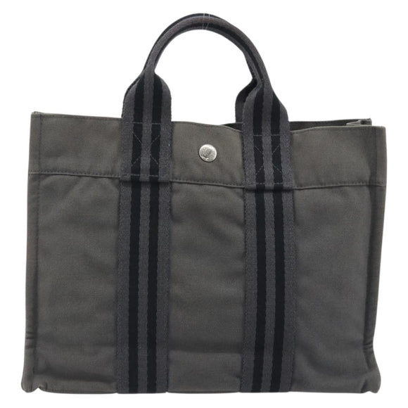 HERMES Fourre Tout PM Hand Bag Canvas Gray Silver Auth 196919A