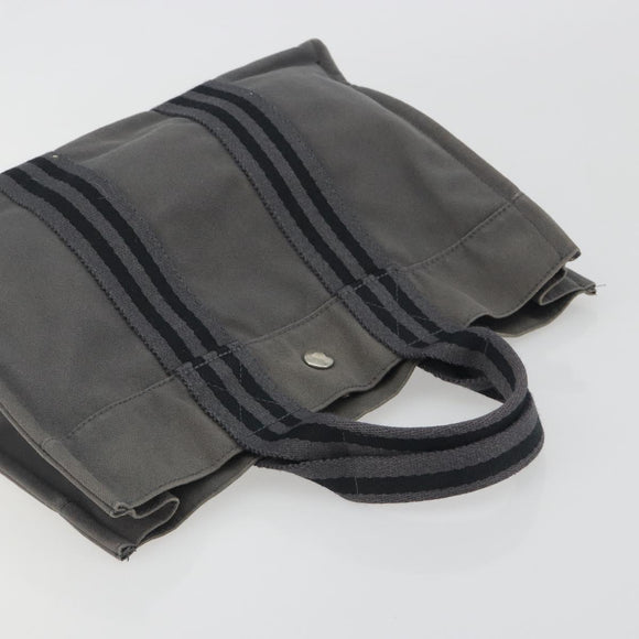 HERMES Fourre Tout PM Hand Bag Canvas Gray Silver Auth 196919A