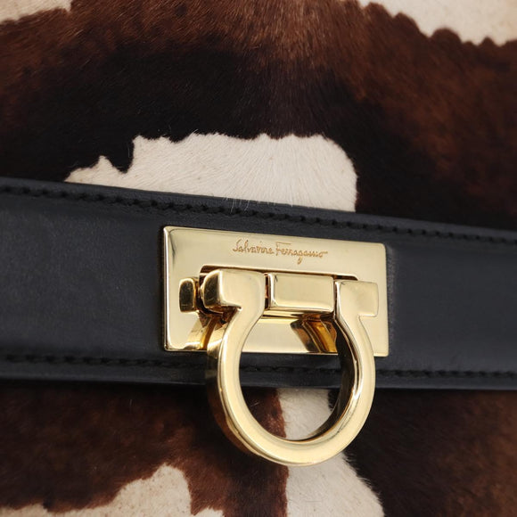 Salvatore Ferragamo Gancini Sofia Bag Harako leather 2way Brown Gold Auth 196922A