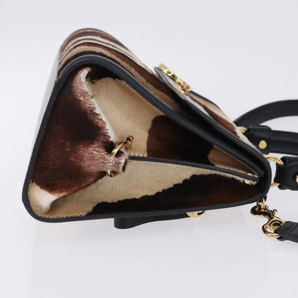 Salvatore Ferragamo Gancini Sofia Bag Harako leather 2way Brown Gold Auth 196922A
