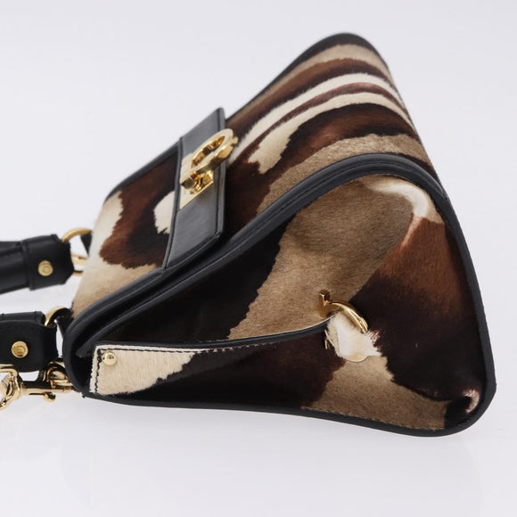 Salvatore Ferragamo Gancini Sofia Bag Harako leather 2way Brown Gold Auth 196922A