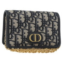 Christian Dior Trotter Canvas Chain Shoulder Bag Navy Gold Auth 196933M-1