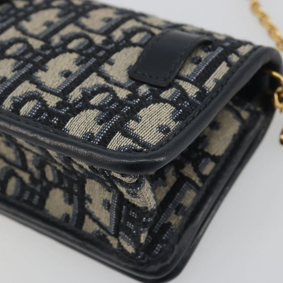 Christian Dior Trotter Canvas Chain Shoulder Bag Navy Gold Auth 196933M