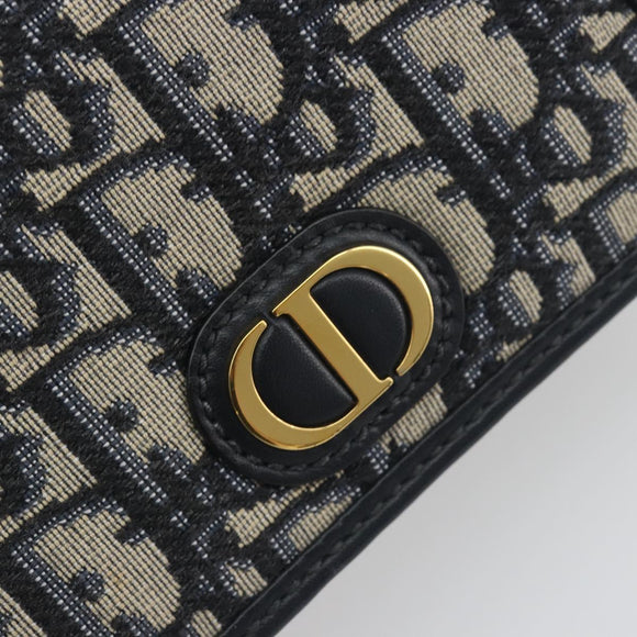 Christian Dior Trotter Canvas Chain Shoulder Bag Navy Gold Auth 196933M