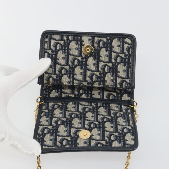 Christian Dior Trotter Canvas Chain Shoulder Bag Navy Gold Auth 196933M