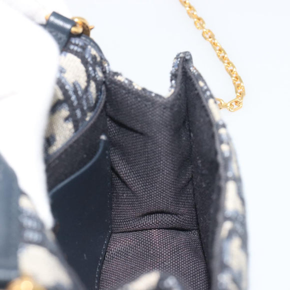 Christian Dior Trotter Canvas Chain Shoulder Bag Navy Gold Auth 196933M