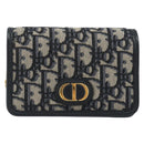 Christian Dior Trotter Canvas Chain Shoulder Bag Navy Gold Auth 196933M-13