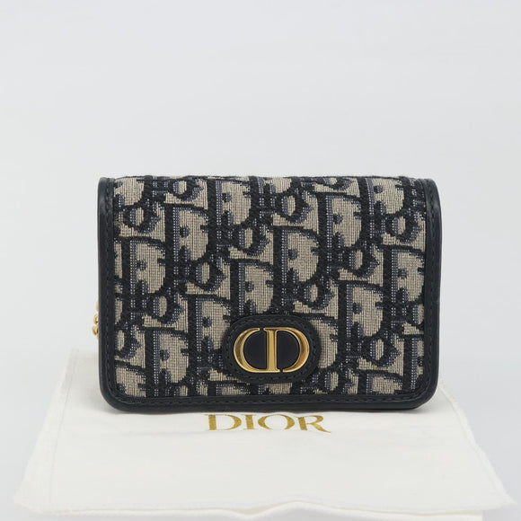 Christian Dior Trotter Canvas Chain Shoulder Bag Navy Gold Auth 196933M