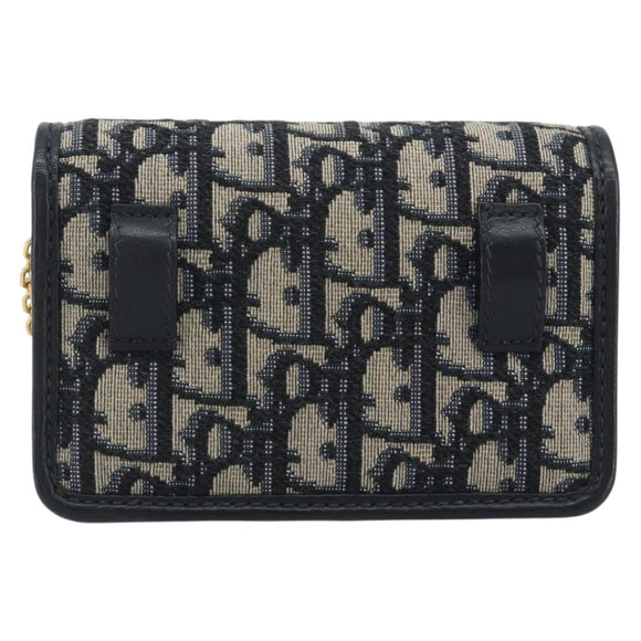 Christian Dior Trotter Canvas Chain Shoulder Bag Navy Gold Auth 196933M