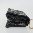Christian Dior Trotter Canvas Chain Shoulder Bag Navy Gold Auth 196933M-3