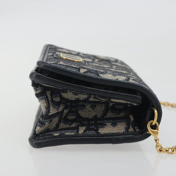 Christian Dior Trotter Canvas Chain Shoulder Bag Navy Gold Auth 196933M