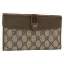 GUCCI GG Supreme Web Sherry Line Long Wallet PVC Beige Gold Auth 196939-1