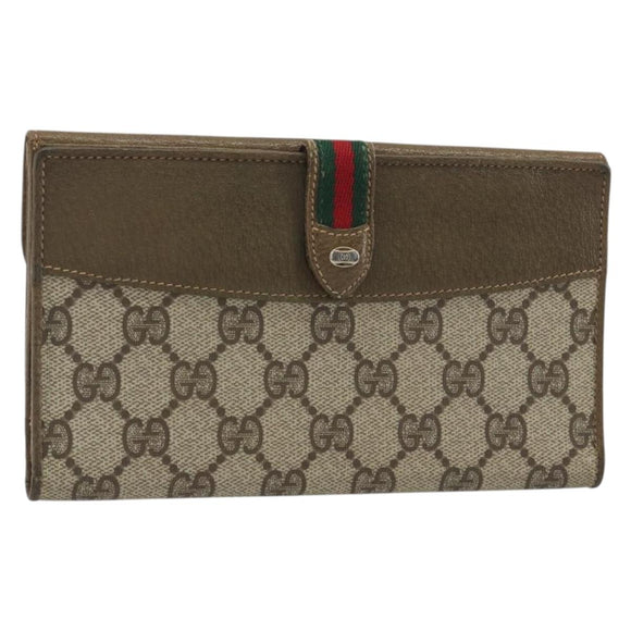 GUCCI GG Supreme Web Sherry Line Long Wallet PVC Beige Gold Auth 196939