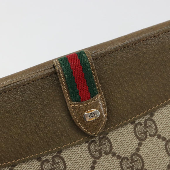 GUCCI GG Supreme Web Sherry Line Long Wallet PVC Beige Gold Auth 196939